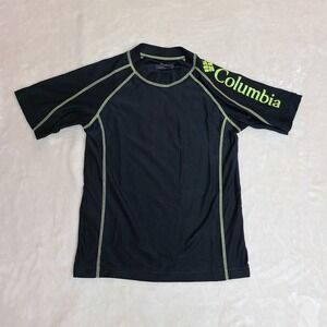 Columbia Kids Black Short Sleeve Rash Guard Swim Shirt Size Small Raglan Neon